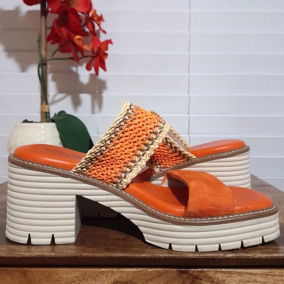 SOLD🟠🟠🟠🟠🟠🟠Softwaves Becka Orange Cream Platform Chunky Heel Sandals 8 - Picture 10 of 11
